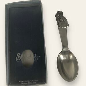 Vintage 1988 80s Seagull Pewter Bunny Rabbit Baby Spoon with original box